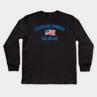 Colorado Springs Colorado Vintage USA Flag Kids Long Sleeve T-Shirt